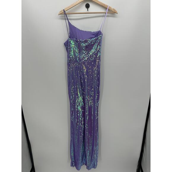 Crystal Doll Juniors Size 3 Purple Sequin Maxi Dress Gown Slit Prom Gala Formal - Picture 2 of 6